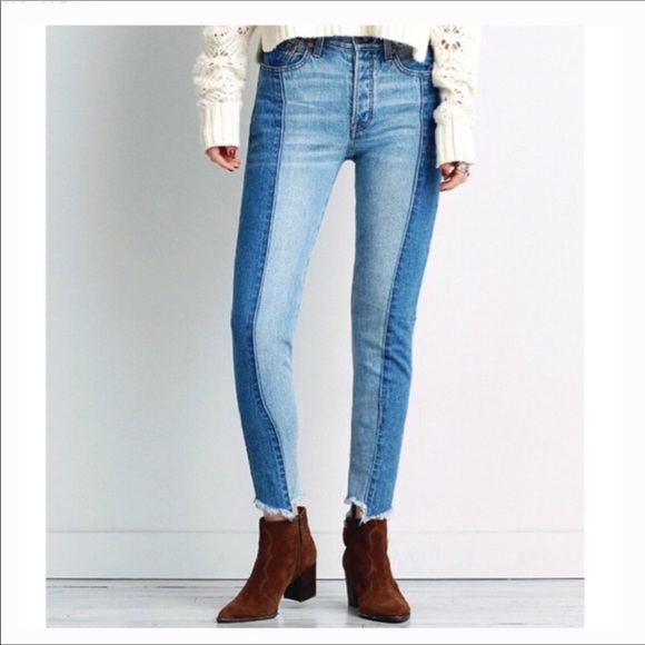 two tone panel jeans